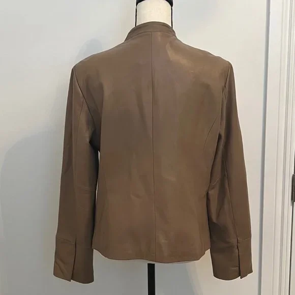 Live a Little Lamb Leather Moto Biker Jacket L Tan Camel - Picture 8 of 15
